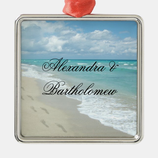 Personalisierter Keepake vom tropischen Strand Silbernes Ornament (Vorne)