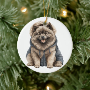 Personalisierter Keeshond Hund Keramik Ornament