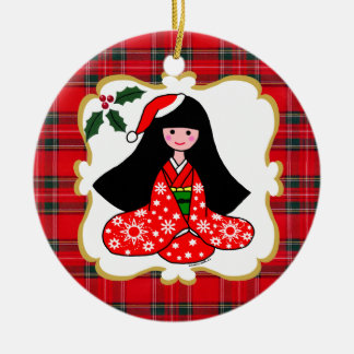 Personalisierter Kimono-Mädchen-WeihnachtsCartoon Keramik Ornament