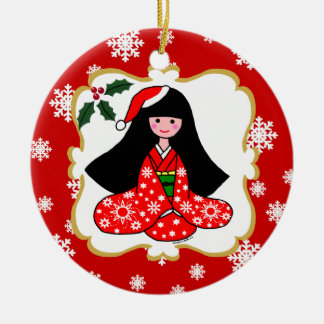 Personalisierter Kimono-Mädchen-WeihnachtsCartoon Keramikornament