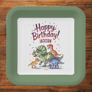 Personalisierter Kinder-Dinosaurier-Geburtstag Pappteller