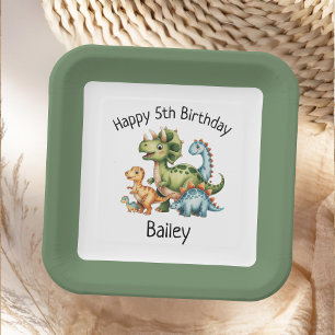 Personalisierter Kinder-Dinosaurier-Geburtstag Pappteller