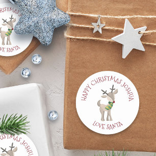 Personalisierter Kindername Liebe Santa Rentier Runder Aufkleber