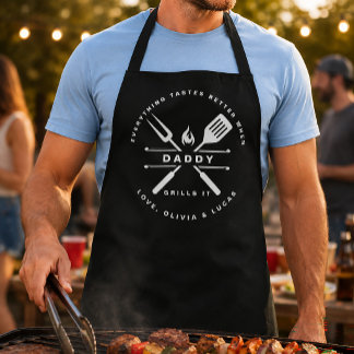 Personalisierter Kindername Papa grillt BBQ Schürze