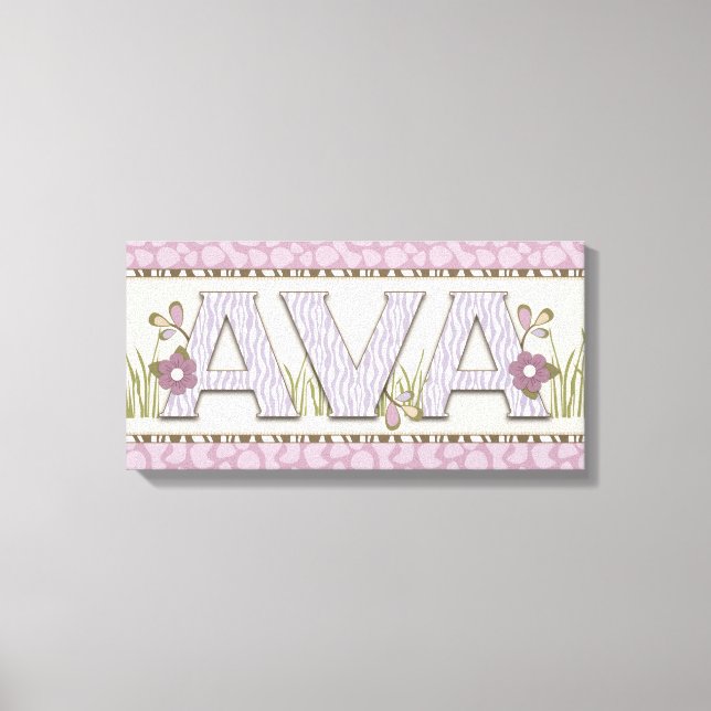 Personalisierter Kinderzimmer Name Art Lila Jungle Leinwanddruck (Vorderseite)