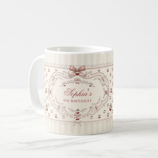 Personalisierter Kirsch-Schleifen-Becher Kaffeetasse (Vorderseite Links)