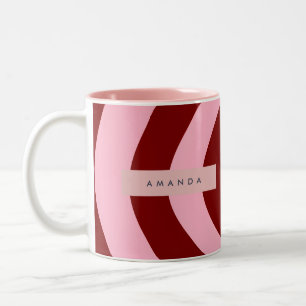 Personalisierter Kirschroter und Rosa Wellig gestr Zweifarbige Tasse