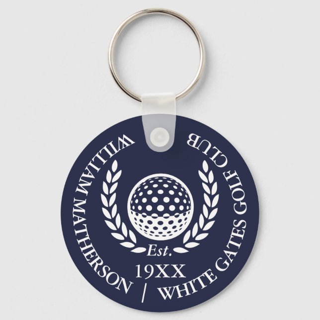 Personalisierter klassischer Golfclub-Name Navy Bl Schlüsselanhänger (Vorderseite)