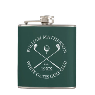 Personalisierter klassischer Golfclub-Name Smaragd Flachmann