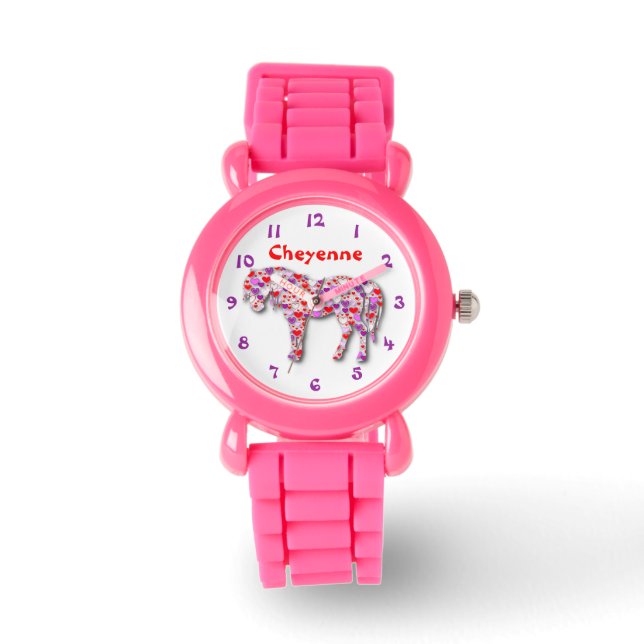 Personalisierter Klassischer Rosa Horst Pony Watch Armbanduhr (Vorderseite)
