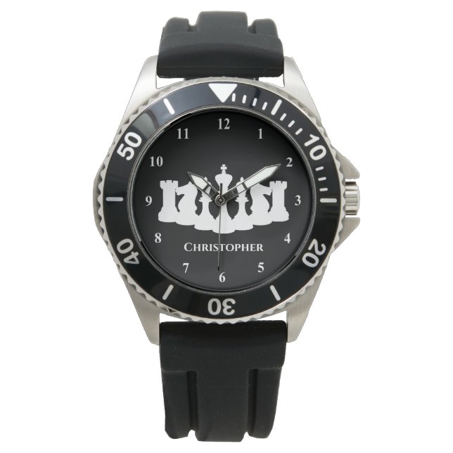 Personalisierter klassischer Schachschnitt King Armbanduhr (Vorderseite)
