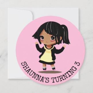 Personalisierter kleiner Cartoon Girl Pink Geburts Einladung