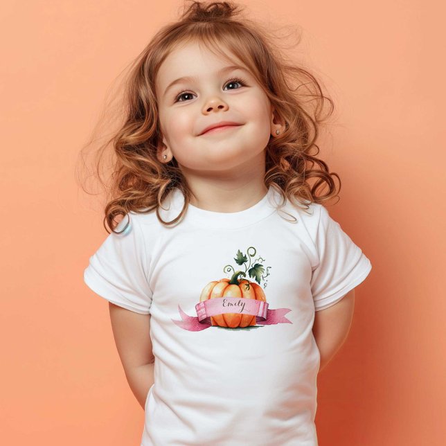 Personalisierter Kleinkind T - Shirt Pink Orange P (Pumpkin t-shirt for kids personalized with your child's name by VG Invites)