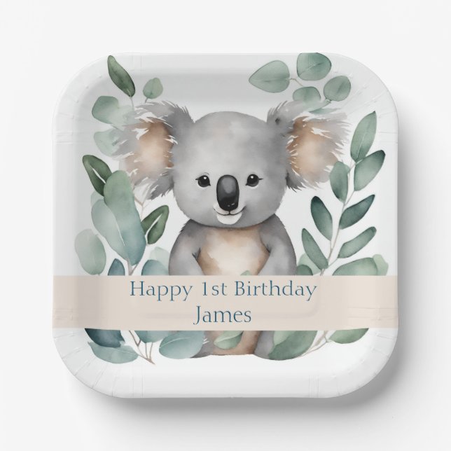 Personalisierter Koala Bär Geburtstag Pappteller (Vorderseite)