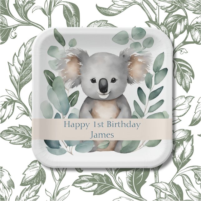 Personalisierter Koala Bär Geburtstag Pappteller (Cute 1st Birthday Party)