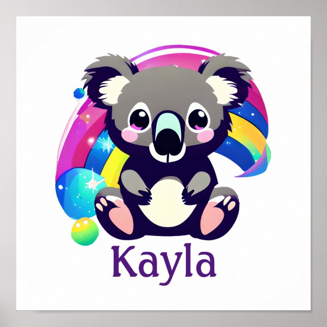 Personalisierter Koala-Bär und Regenbogen Poster (Vorne)