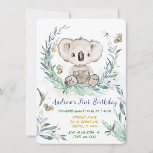 Personalisierter Koala-Junge erster Geburtstag Einladung
