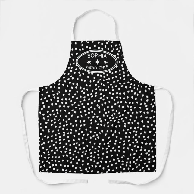 Personalisierter Koch Modern Boho black Polka Dot Schürze (Vorderseite)