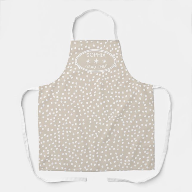 Personalisierter Koch Moderner Boho beige Polka Do Schürze (Vorderseite)