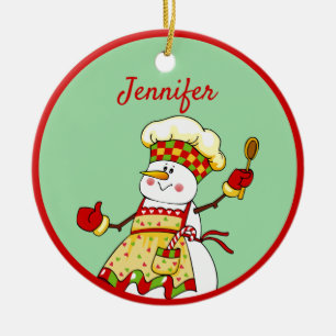 Personalisierter Koch Snowman Weihnachten Keramik Ornament