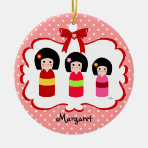Personalisierter Kokeshi Schwester-Polka-Punkt Keramikornament
