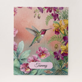 Personalisierter Kolibri und Blumen Puzzle