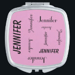 Personalisierter kompakter Spiegel, Taschenspiegel<br><div class="desc">Dieser personalisierte kompakte Spiegel wird mit Ihrem Namen verziert, wenn man schwarze Buchstaben, im unterschiedlichen Schriftart, verschiedene Größen, alle in einem hellrosa Hintergrund wiederholt. Einfach zu personifizieren - ÄNDERN Sie einfach NAMEN in EINEM PLATZ. Ein was für wunderbares Geschenk für Brautjungfern, Lehreranerkennung oder irgendeinen besonderen Anlass. Stützt Text bis zu...</div>