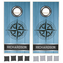 Personalisierter Kompass auf blauem Holz, Silber