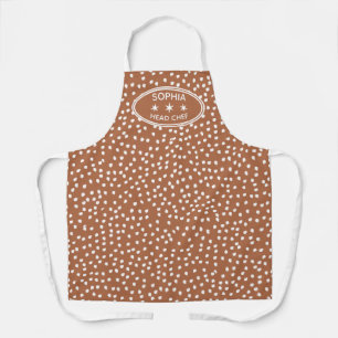 Personalisierter Kopfkoch Modern Boho braun Polka- Schürze