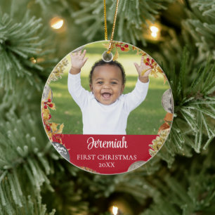 Personalisierter Kranz ERSTES WEIHNACHTEN Keramik Ornament