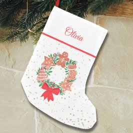 Personalisierter Kranz-Gold inszeniert Cookies Wei Kleiner Weihnachtsstrumpf