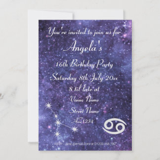 Personalisierter Krebs Zodiac Galaxy Party Einladung