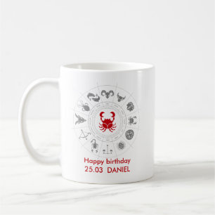 Personalisierter Krebs Zodiac Geburtstagsgeschenk Kaffeetasse