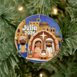 Personalisierter Krippen-Weihnachtsschmuck Keramik Ornament