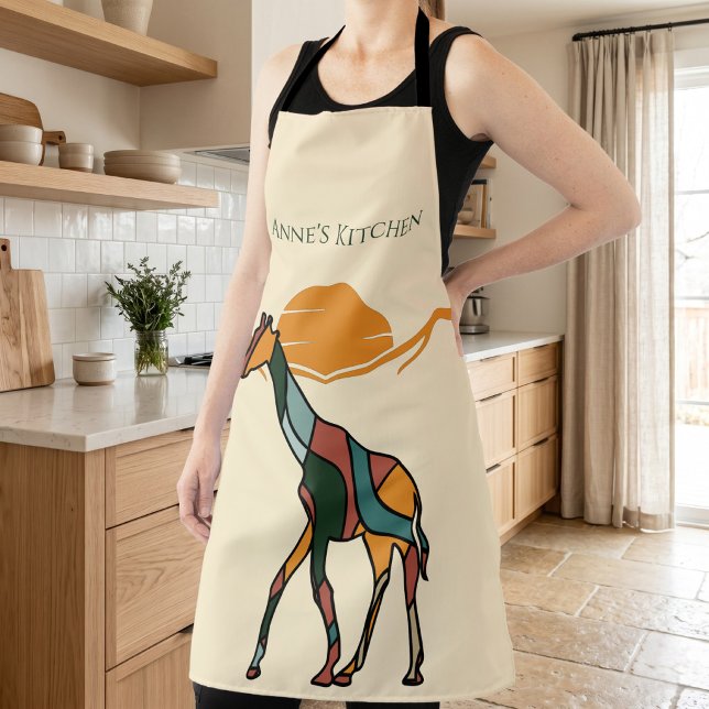 Personalisierter Küchenname Giraffe Boho Mutter Ge Schürze (Personalized Kitchen Name Giraffe Boho Mom Gift Apron)