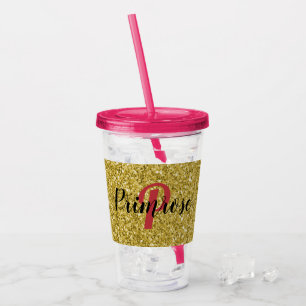 Personalisierter Kunststoffträger mit Stroh Acryltrinkbecher