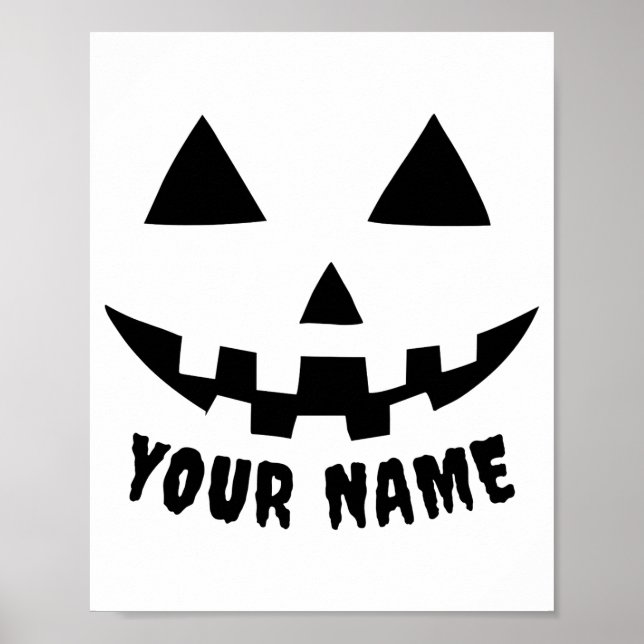 Personalisierter Kürbis Halloween Name Schwarz Wei Poster (Vorne)
