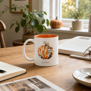 Personalisierter Kürbis Herbst Wasserfarbe Herbst Zweifarbige Tasse