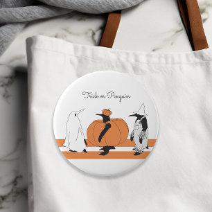 Personalisierter Kürbis-Pinguin Lustiger Halloween Button