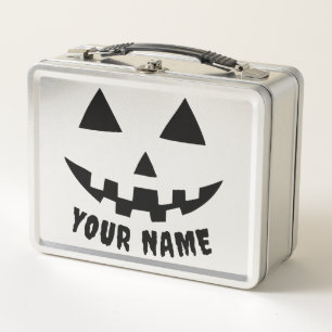 Personalisierter KürbisHalloween Name Black & Whit Metall Brotdose