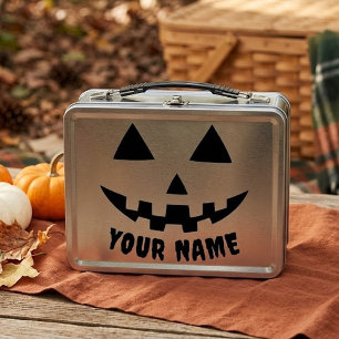 Personalisierter KürbisHalloween Name Black & Whit Metall Brotdose