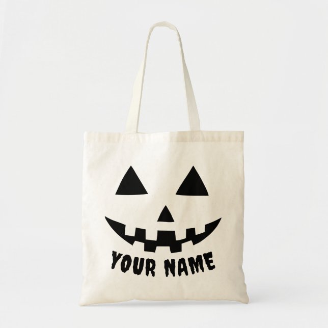Personalisierter KürbisHalloween Name Black & Whit Tragetasche (Vorne)