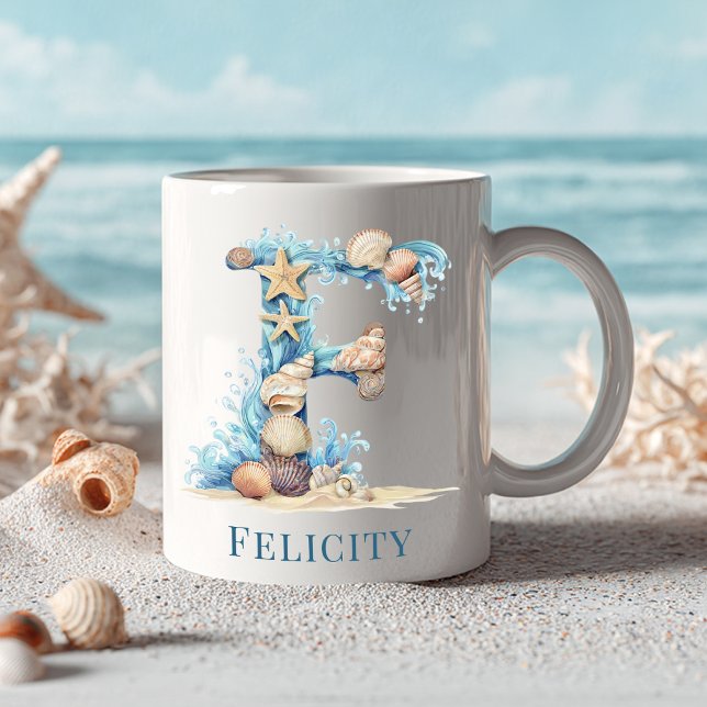 Personalisierter Küstenmonogramm Anfangsbuchstabe  Kaffeetasse (Personalized Coastal Monogram F Initial Beach Coffee Mug)