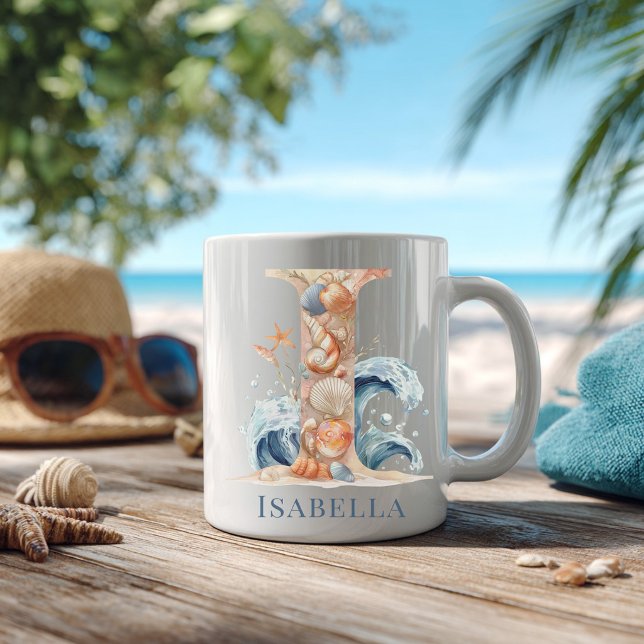 Personalisierter Küstenmonogramm Anfangsbuchstabe  Kaffeetasse (Personalized Coastal Monogram I Initial Beach Coffee Mug)