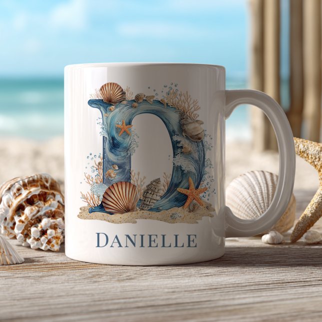Personalisierter Küstenmonogramm Anfangsbuchstabe  Kaffeetasse (Personalized Coastal Monogram D Initial Beach Coffee Mug)