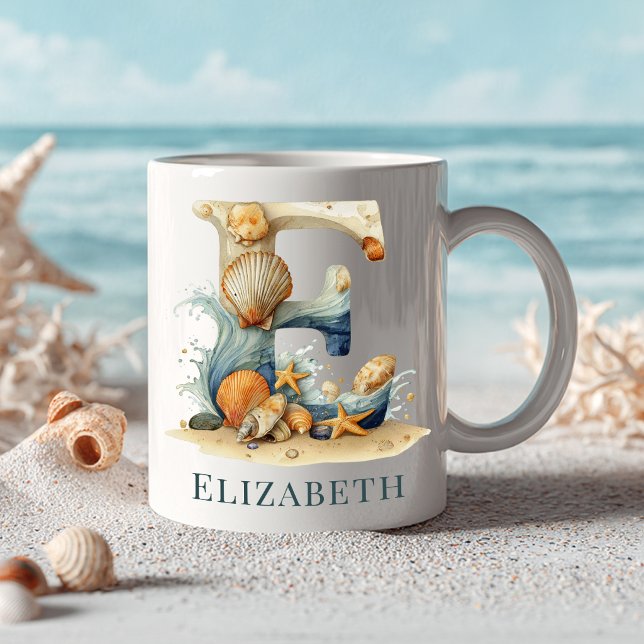 Personalisierter Küstenmonogramm Anfangsbuchstabe  Kaffeetasse (Personalized Coastal Monogram E Initial Beach Coffee Mug)