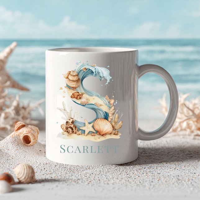 Personalisierter Küstenmonogramm Anfangsbuchstabe  Kaffeetasse (Personalized Coastal Monogram S Initial Beach Coffee Mug)