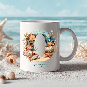 Personalisierter Küstenmonogramm Anfangsbuchstabe Kaffeetasse