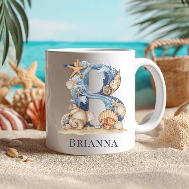 Personalisierter Küstenmonogramm-B-Initialstrand Kaffeetasse (Personalized Coastal Monogram B Initial Beach Coffee Mug)