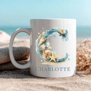 Personalisierter Küstenmonogramm-Buchstabe C Anfan Kaffeetasse